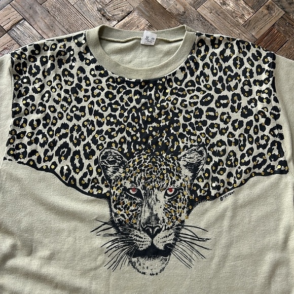 Vintage 80s African Kenya Leopard Cheetah Shirt Sequins Large - Picture 7 of 8